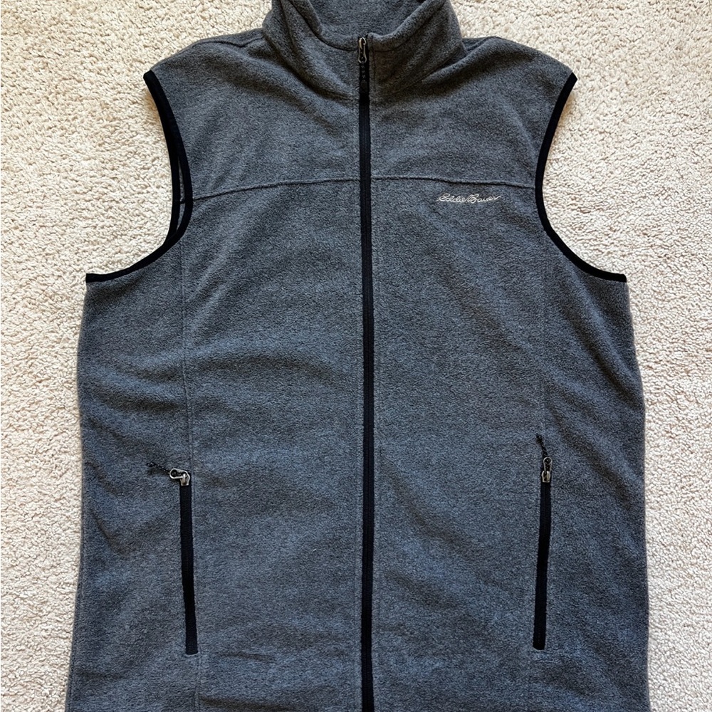 Eddie Bauer Fleece Vest Men’s Tall Large Gray Full Zip